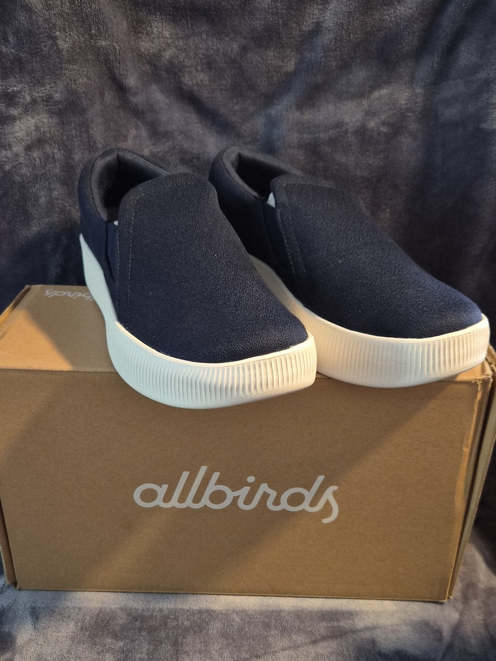 allbirds Womans Navy Slip-On Canvas Loafers with White Sole